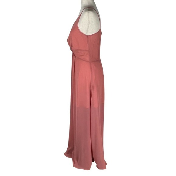 ENTRO FIXED SPAGHETTI STRAP V-NECK TWIST FRONT MAXI DRESS DARK SALMON SMALL NWT - Picture 4 of 15